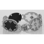 Detail view of Victorian Style Onyx Camphor Glass Diamond Filigree Bracelet highlighting Diamond, Onyx