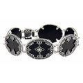 Victorian style, Diamond, Black Onyx, sterling silver bracelets, front view