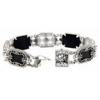 Back view of Filigree Bracelet Black Onyx and Frosted Camphor Glass Diamond Sterling Silver showing 925 sterling silver hallm