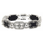 Filigree, Diamond, Black Onyx, sterling silver bracelets, front view