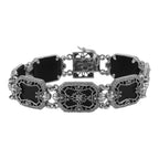 Victorian style, Diamond, Black Onyx, sterling silver bracelets, front view