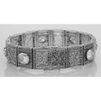 Detail view of Beautiful Art Deco Style CZ Filigree Link Bracelet highlighting CZ