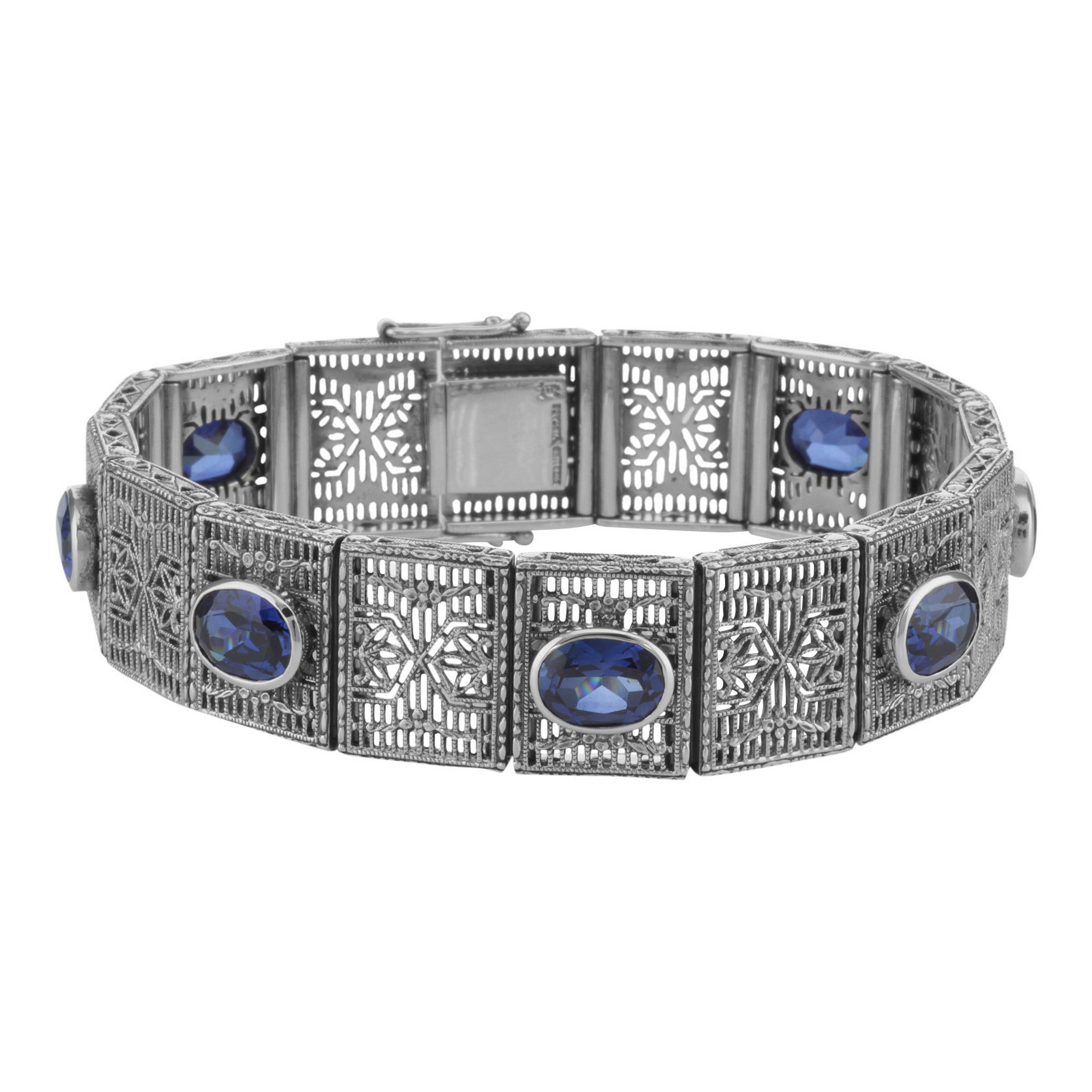 Art Deco style, Sapphire, sterling silver bracelets, front view