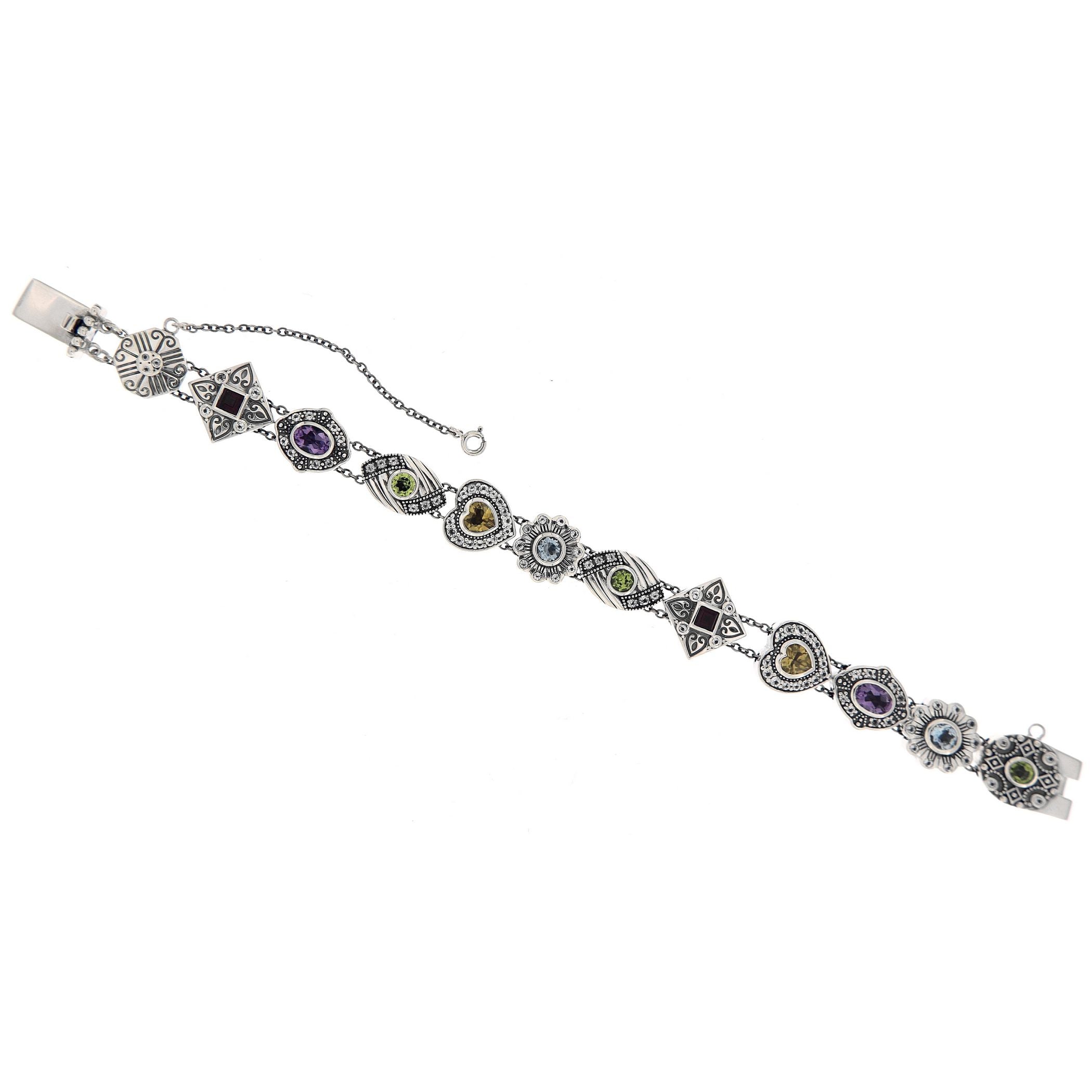 Detail view of Slide Bracelet Garnet Peridot Citrine Amethyst Blue Topaz 7 3/4 Sterling Silver highlighting Amethyst, Blue To