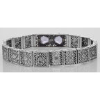 Detail view of Art Deco Style Filigree Bracelet Genuine Amethyst Diamond Sterling Silver highlighting Amethyst, Diamond