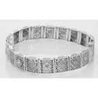 Detail view of Art Deco Style Filigree Bracelet Genuine Blue Topaz Diamond Sterling Silver highlighting Blue Topaz, Diamond