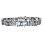 Art Deco style, Blue Topaz, Diamond, sterling silver bracelets, front view