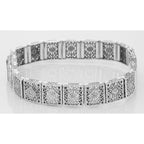 Detail view of Art Deco Style Filigree Bracelet Genuine Garnet Diamond Sterling Silver highlighting Garnet, Diamond