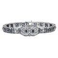 Art Deco style, White Topaz, Sapphire, sterling silver bracelets, front view