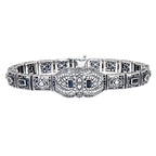 Art Deco style, White Topaz, Sapphire, sterling silver bracelets, front view
