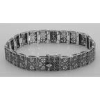 Detail view of Victorian Style Amethyst and Diamond Filigree Link Bracelet highlighting Amethyst, Diamond