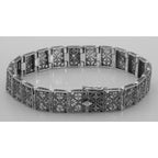Detail view of Victorian Style Blue Topaz and Diamond Filigree Link Bracelet highlighting Blue Topaz, Diamond