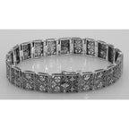 Detail view of Victorian Style Blue Sapphire and Diamond Filigree Link Bracelet Sterling Silver highlighting Sapphire, Diamon