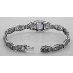 Back view of Victorian Style Amethyst Filigree Link Bracelet in Fine Sterling Silver showing 925 sterling silver hallmark and