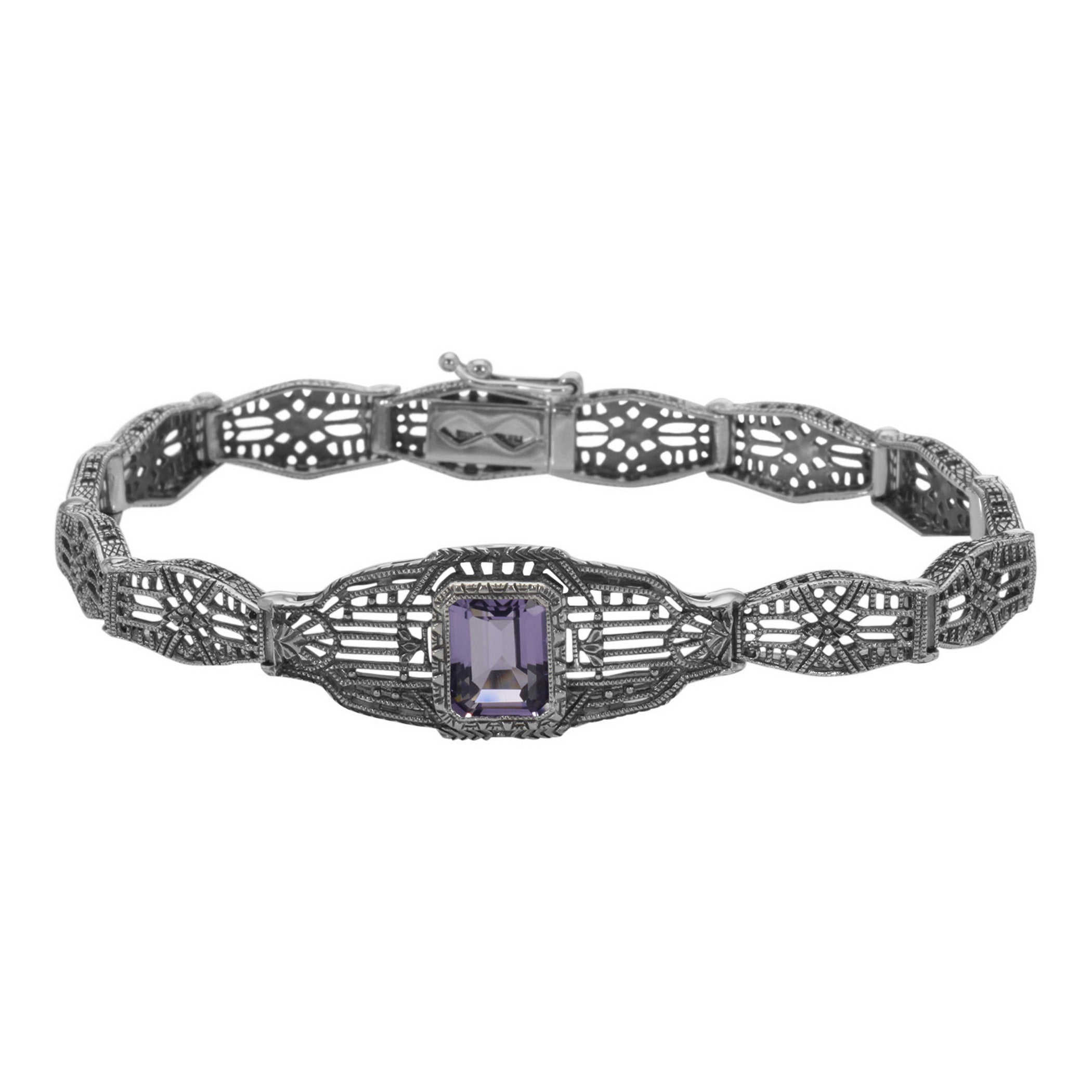 Victorian style, Amethyst, sterling silver bracelets, front view
