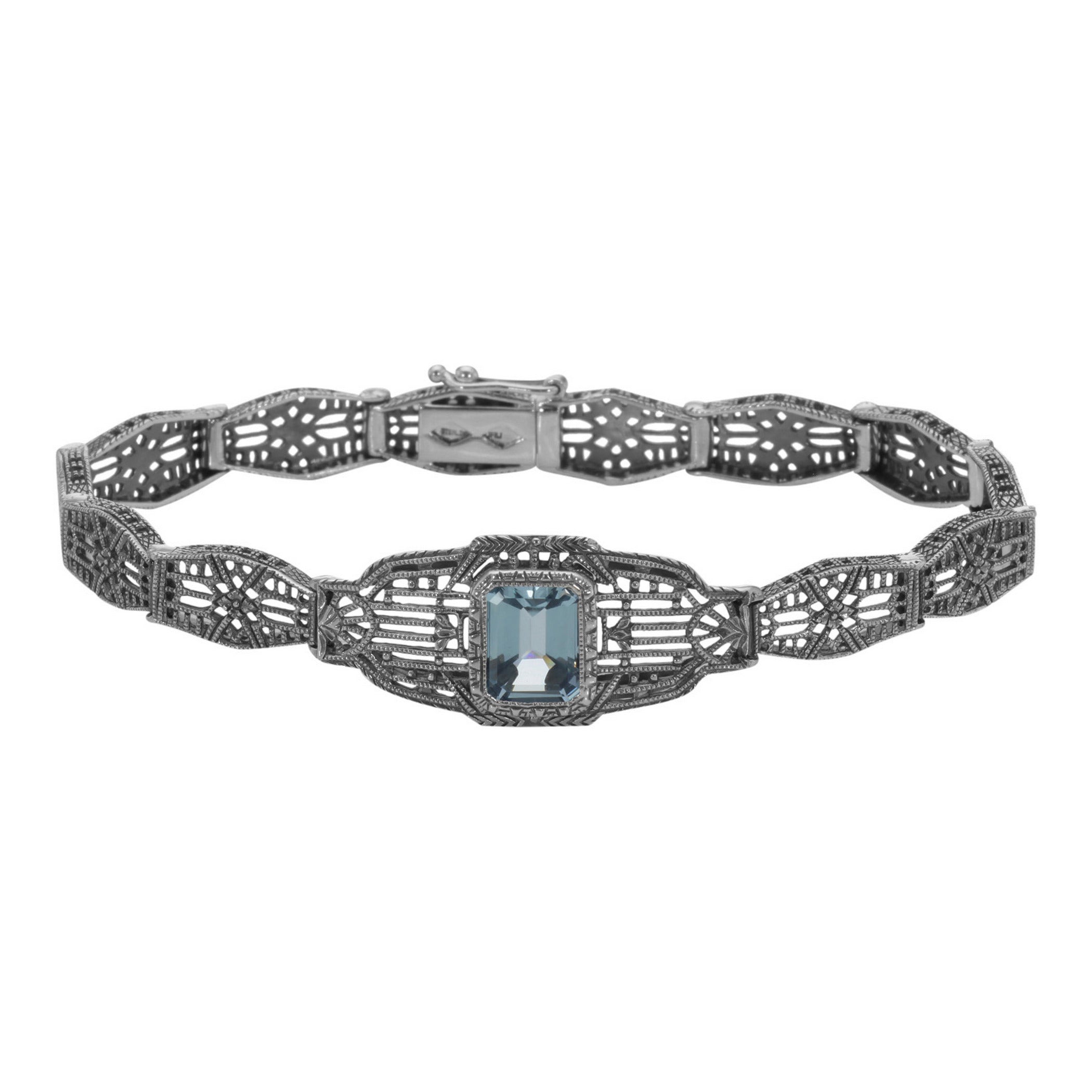 Victorian style, Blue Topaz, sterling silver bracelets, front view