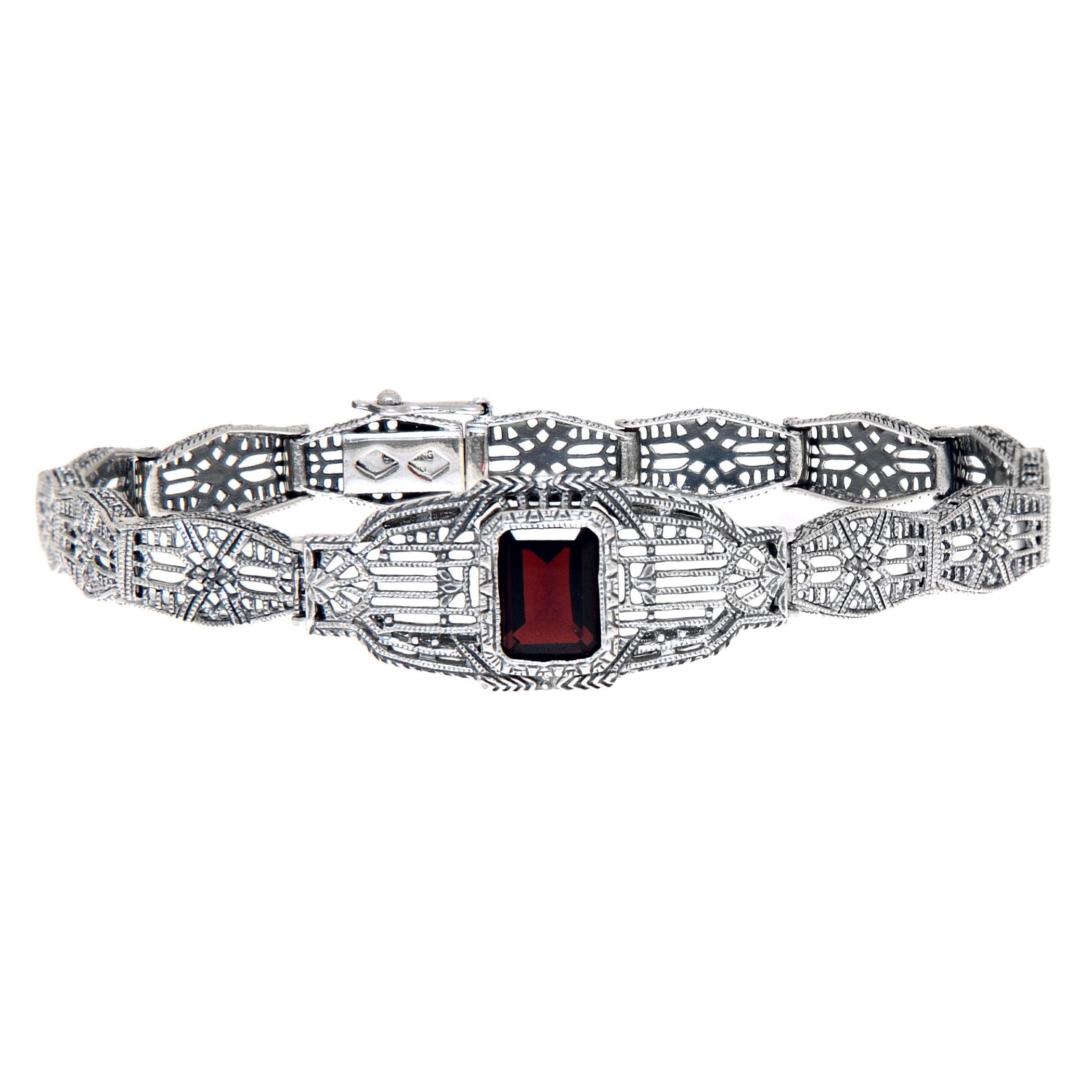 Victorian style, Garnet, sterling silver bracelets, front view
