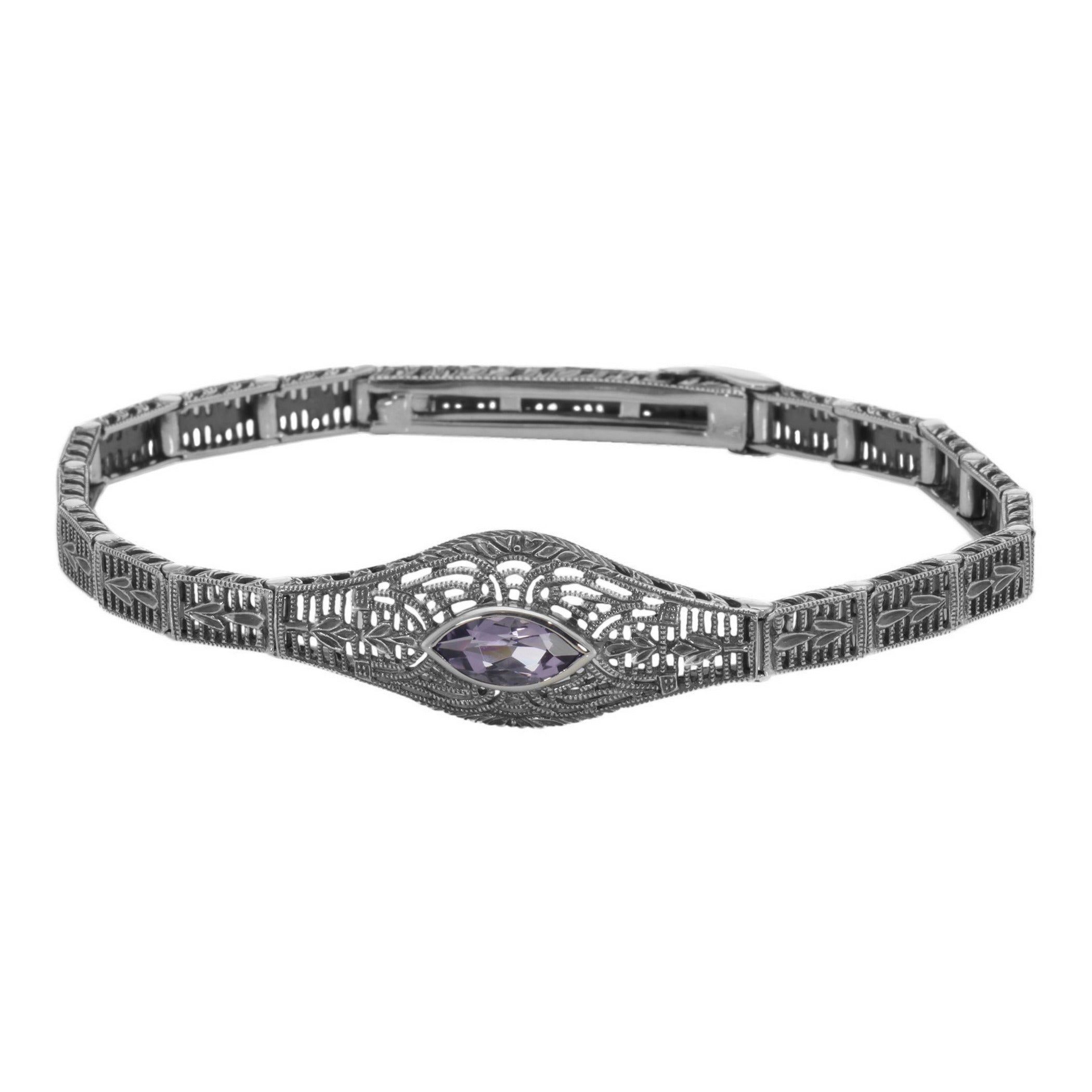 Victorian style, Amethyst, sterling silver bracelets, front view