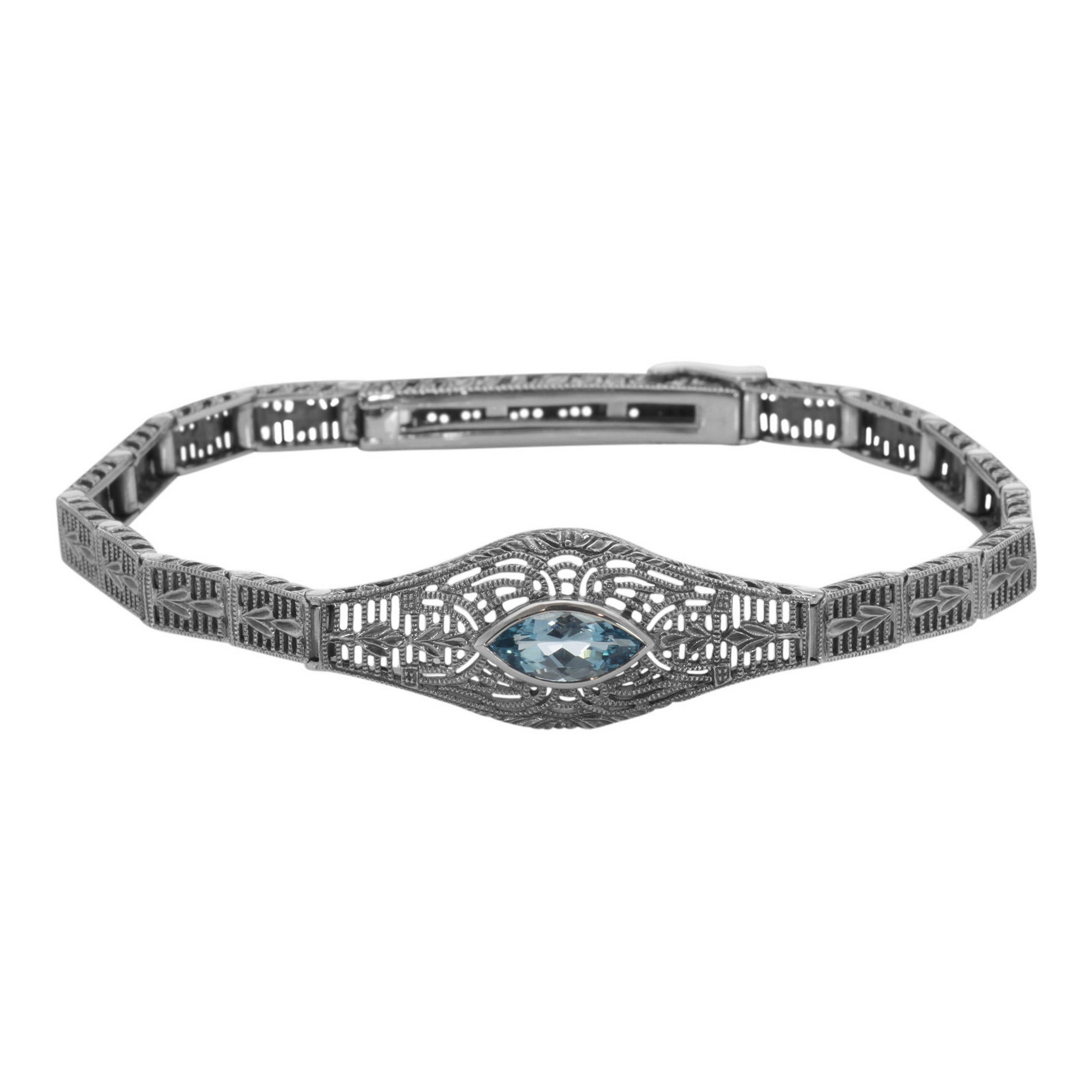 Victorian style, Blue Topaz, sterling silver bracelets, front view