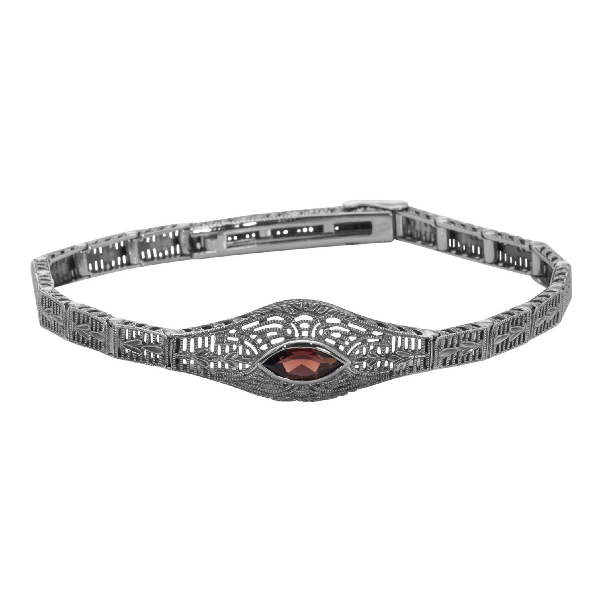 Victorian style, Garnet, sterling silver bracelets, front view