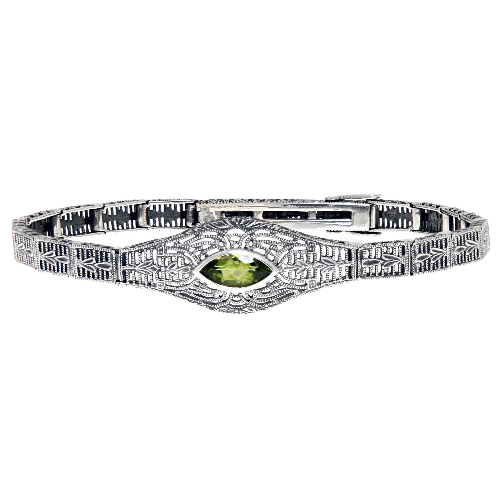 Victorian style, Peridot, sterling silver bracelets, front view