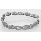 Detail view of Art Deco Style Blue Sapphire Diamond Filigree Bracelet in Fine Sterling Silver highlighting Sapphire, Diamond