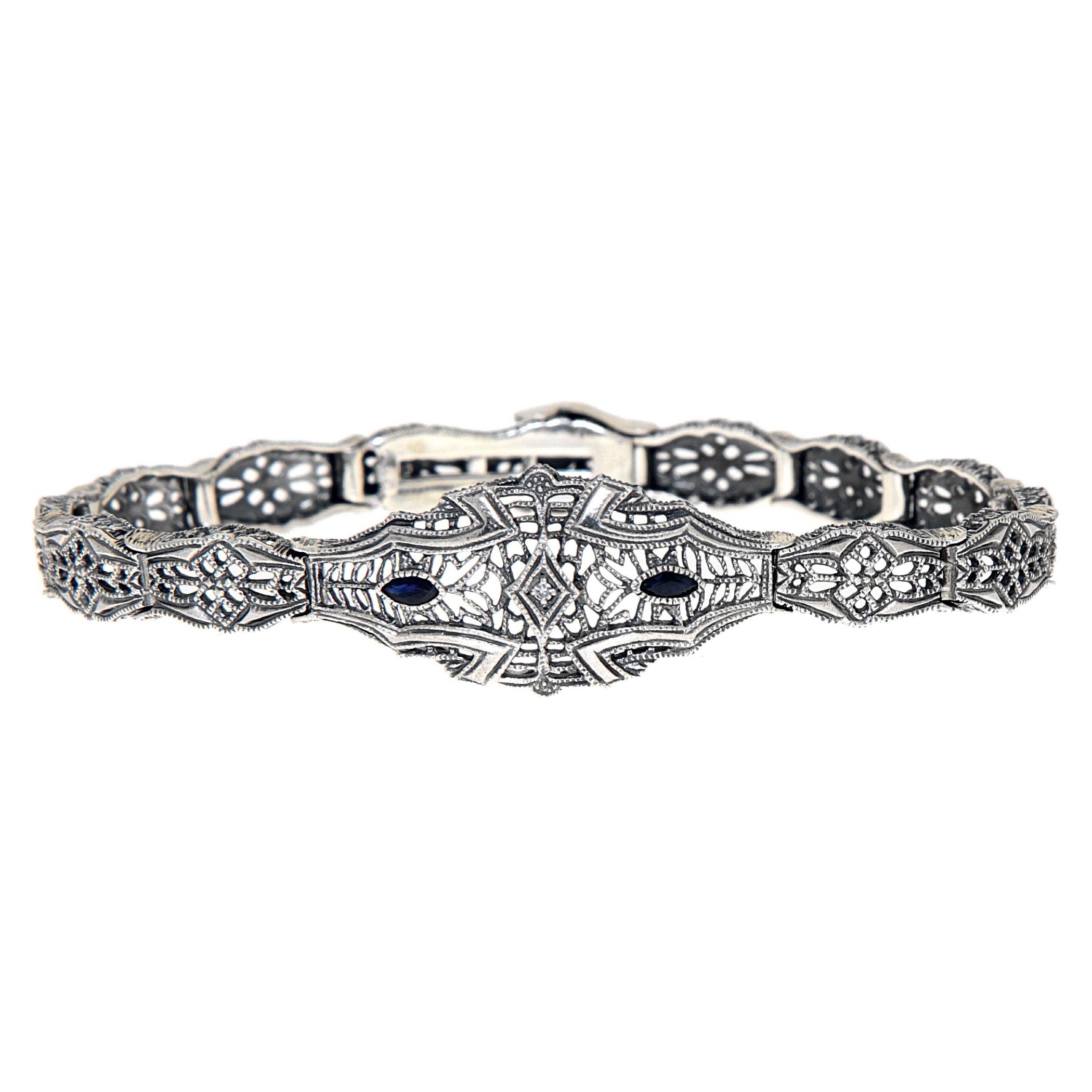 Art Deco style, Sapphire, Diamond, sterling silver bracelets, front view