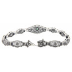 Back view of Art Deco Style Genuine Emerald Filigree Bracelet - Sterling Silver 7 1/4 inches showing 925 sterling silver hall