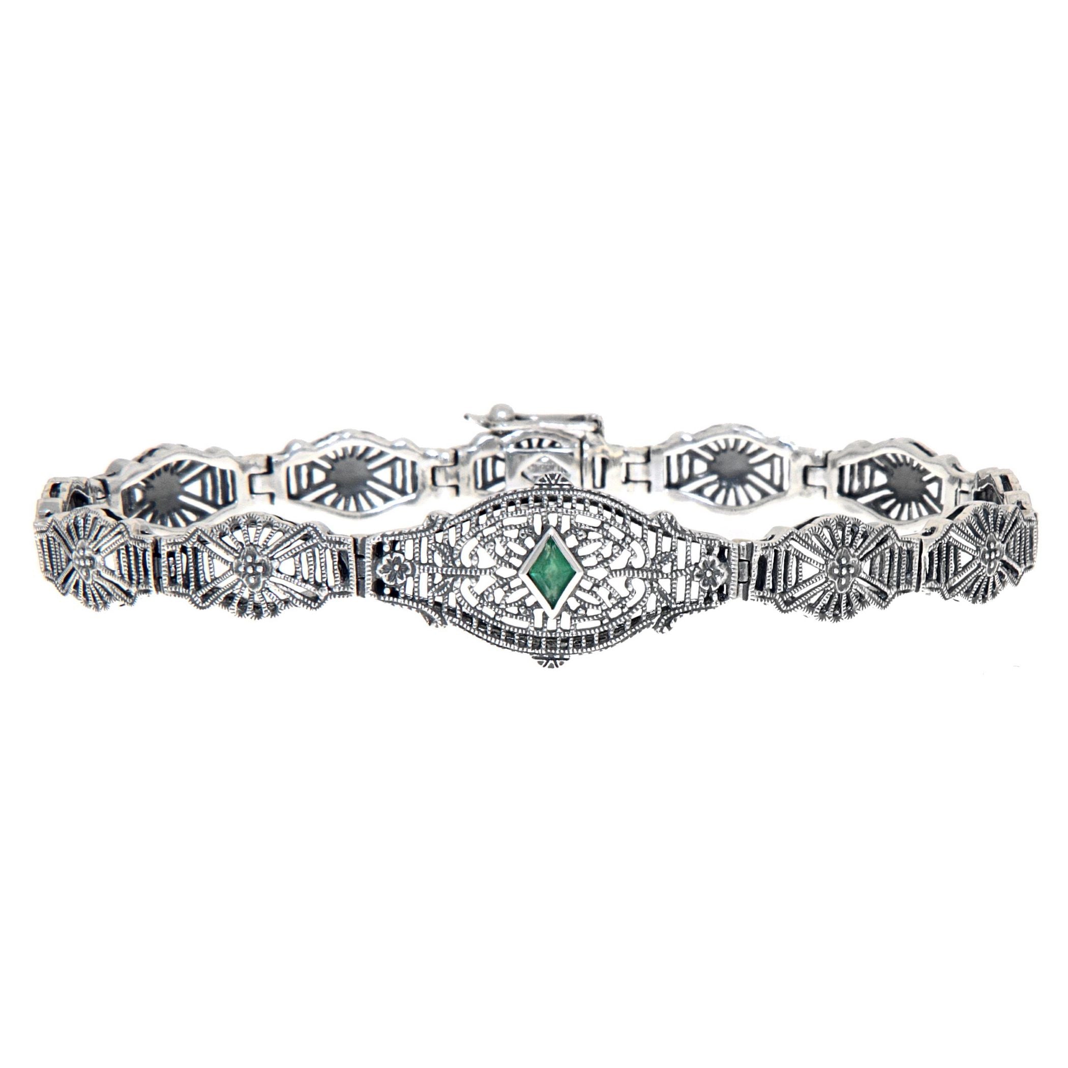 Art Deco style, Emerald, sterling silver bracelets, front view