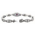 Back view of Art Deco Style Genuine Ruby Filigree Bracelet - Sterling Silver 7 1/4 inches showing 925 sterling silver hallmar
