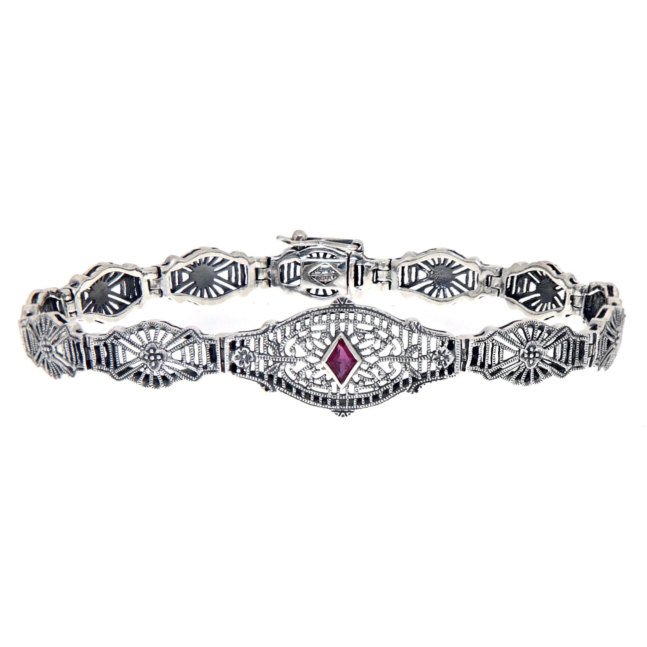 Art Deco style, Ruby, sterling silver bracelets, front view