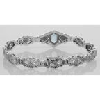Detail view of Art Deco Style Blue Topaz / Diamond Filigree Bracelet highlighting Blue Topaz, Diamond