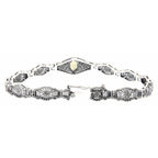 Back view of Victorian Style Olive Quartz Diamond Filigree Link Bracelet Sterling Silver showing 925 sterling silver hallmark