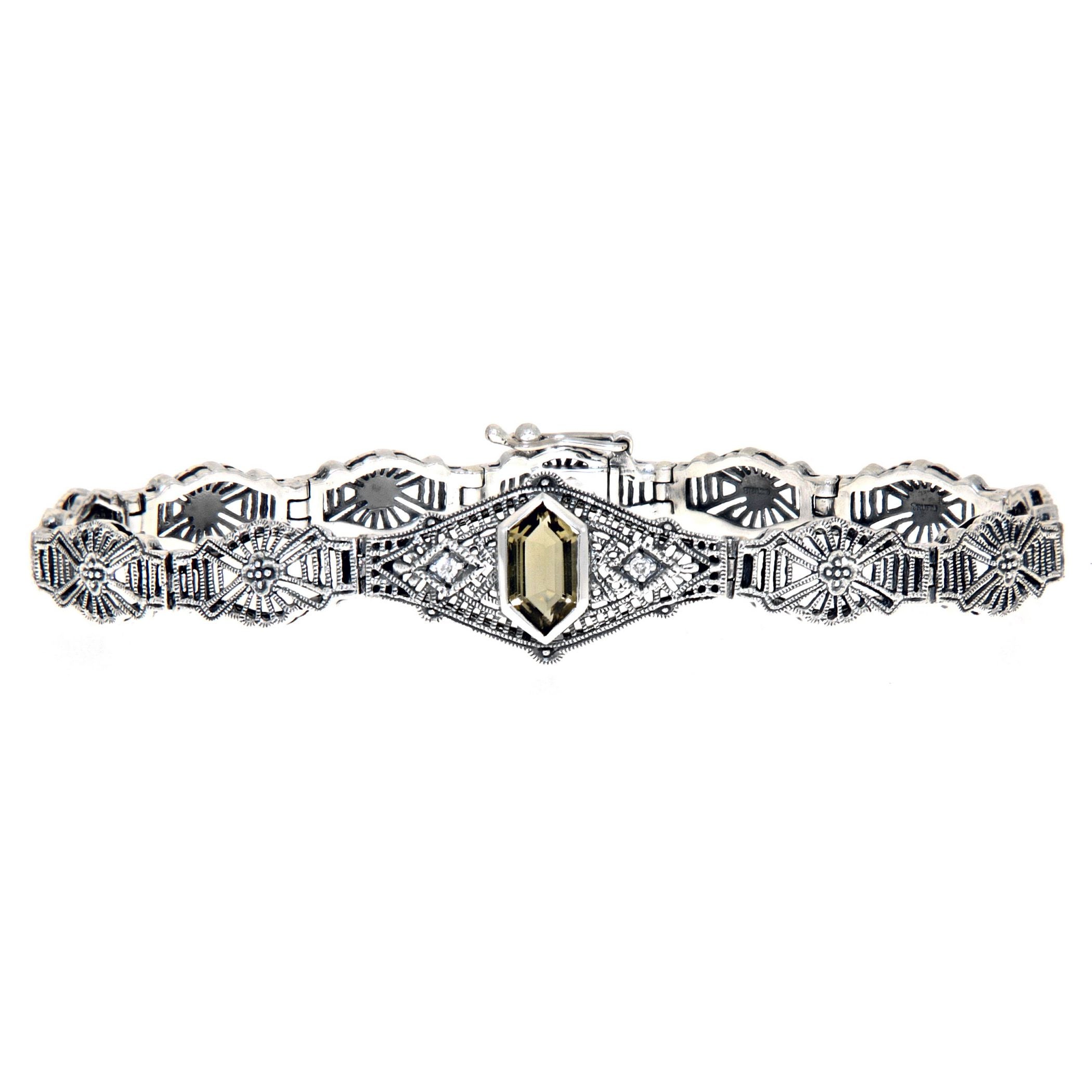 Victorian style, Diamond, sterling silver bracelets, front view