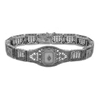 Art Deco style, Diamond, Camphor Glass, sterling silver bracelets, front view