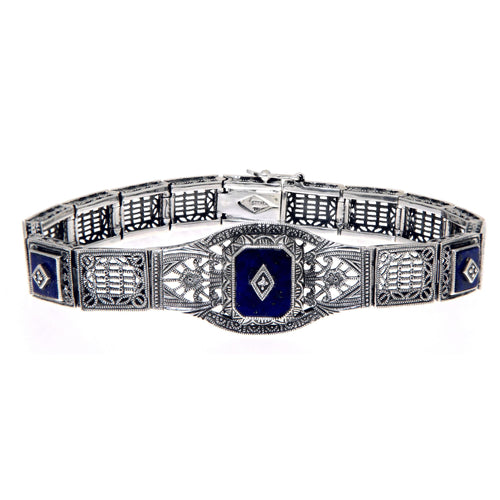 Art Deco style, Diamond, Lapis, sterling silver bracelets, front view