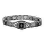 Art Deco style, Diamond, Black Onyx, sterling silver bracelets, front view