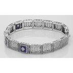 Detail view of Art Deco Style Filigree Link Bracelet Blue Lapis Diamonds highlighting Diamond, Lapis