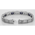 Back view of Art Deco Style Filigree Link Bracelet Blue Lapis Diamonds showing 925 sterling silver hallmark and toggle or lob