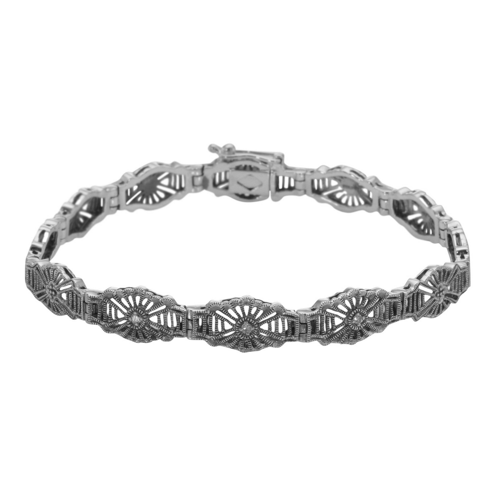 Victorian style, Diamond, sterling silver bracelets, front view