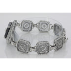 Detail view of Black Spinel and Diamond Victorian Style Filigree Bracelet Sterling Silver highlighting Diamond
