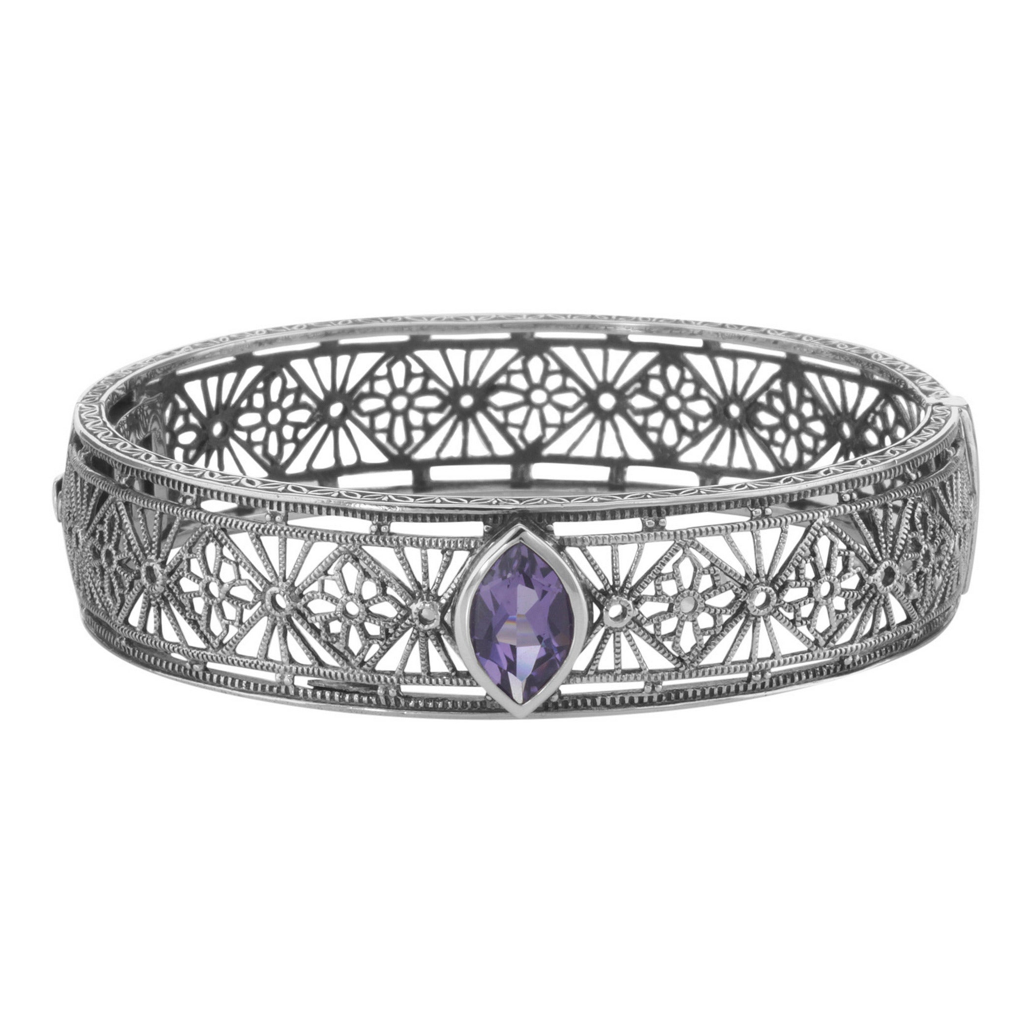 Victorian style, Amethyst, sterling silver bangles, front view