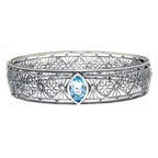 Victorian style, Blue Topaz, sterling silver bangles, front view