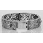Back view of Art Deco Style Amethyst and Diamond Filigree Bangle Sterling Silver showing 925 sterling silver hallmark and tog