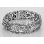 Detail view of Art Deco Style Filigree Bangle Bracelet w/ Blue Topaz Diamond Sterling Silver highlighting Blue Topaz, Diamond