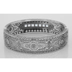 Detail view of Art Deco Style Filigree Bangle Bracelet w/ Blue Topaz Diamond Sterling Silver highlighting Blue Topaz, Diamond