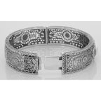Back view of Art Deco Style Filigree Bangle Bracelet w/ Blue Topaz Diamond Sterling Silver showing 925 sterling silver hallma