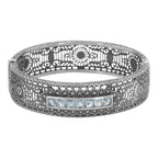 Art Deco style, Blue Topaz, Diamond, sterling silver bangles, front view