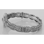 Detail view of Art Deco Style Camphor Glass Crystal / Diamond Bangle Bracelet highlighting Diamond, Crystal