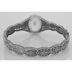 Back view of Art Deco Style Camphor Glass Crystal / Diamond Bangle Bracelet showing 925 sterling silver hallmark and toggle o